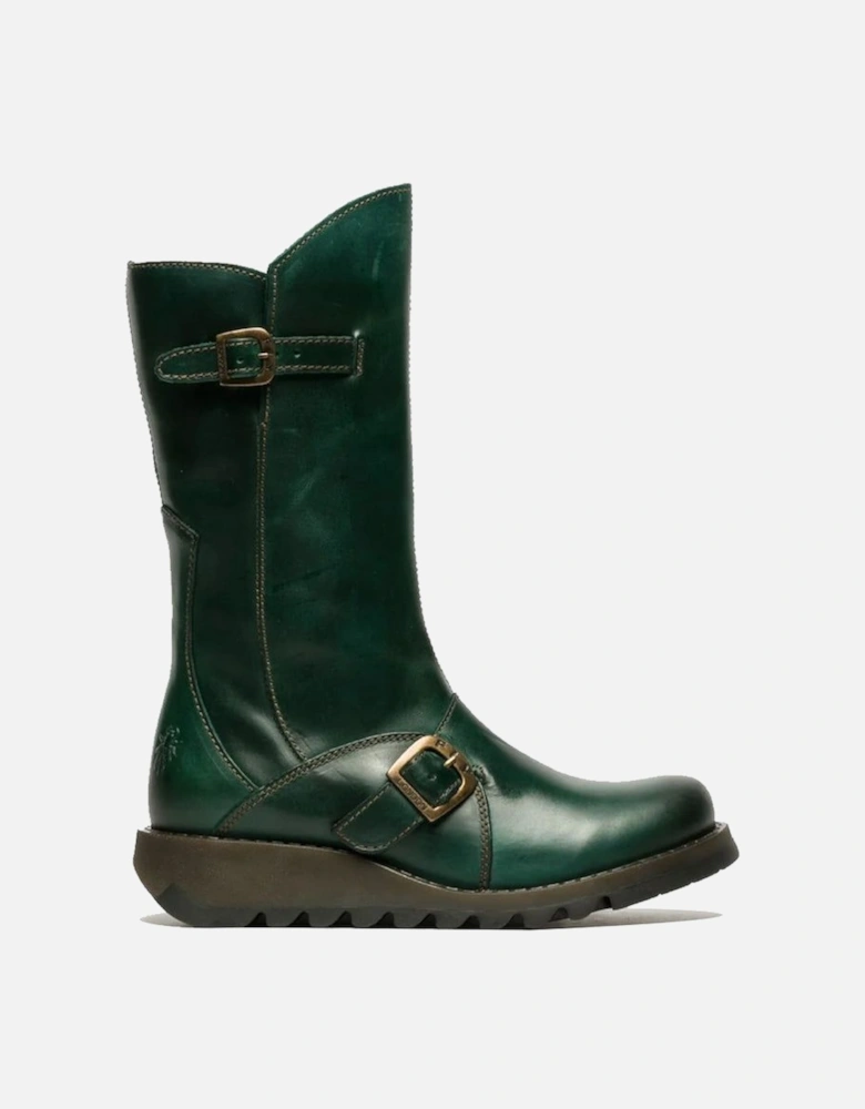 MES 2 Wedge Heel Buckle Mid-Calf Leather Zip Platform Boots