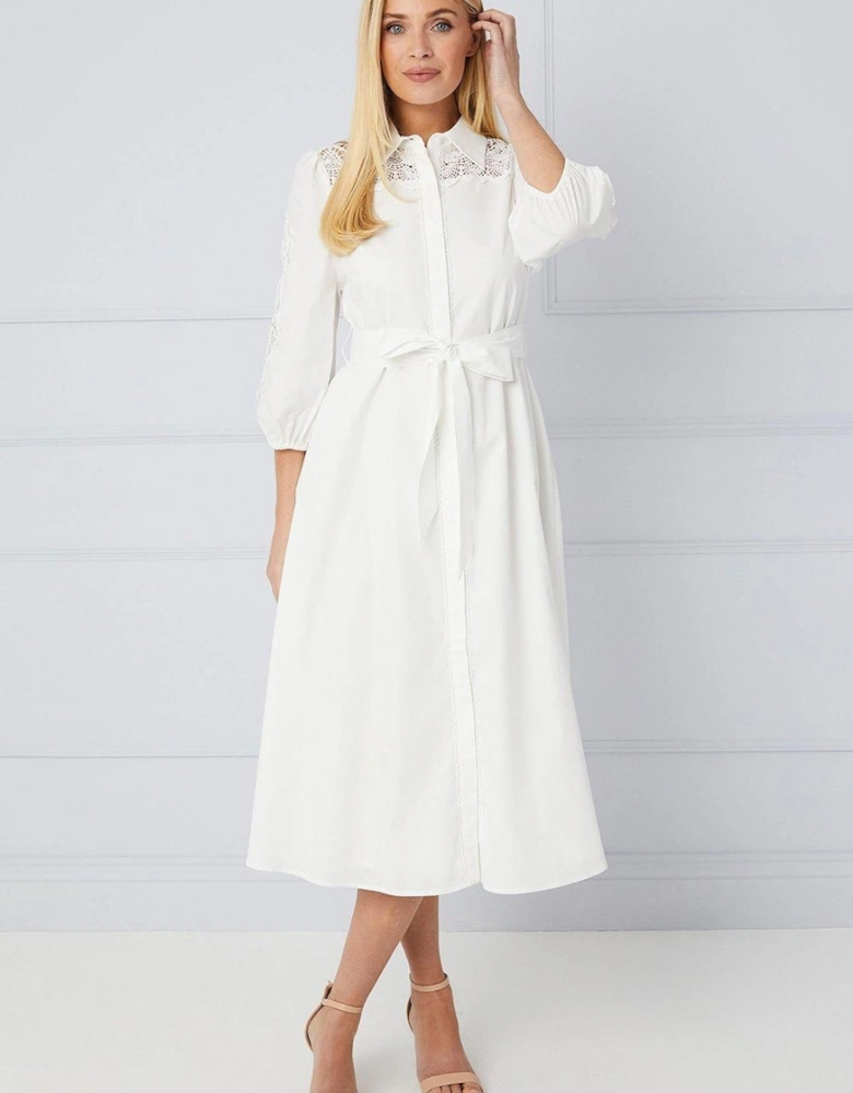 Petite Occasion Cotton Cutwork Detail Shirt Dress