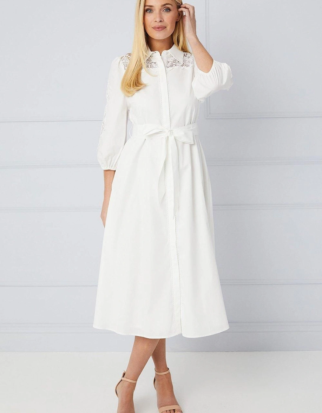 Petite Occasion Cotton Cutwork Detail Shirt Dress, 2 of 1