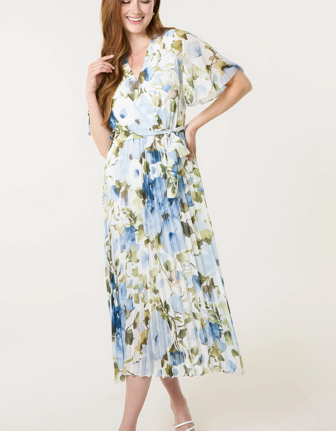 Blue Short Sleeve Wrap Pleat Dress, 2 of 1