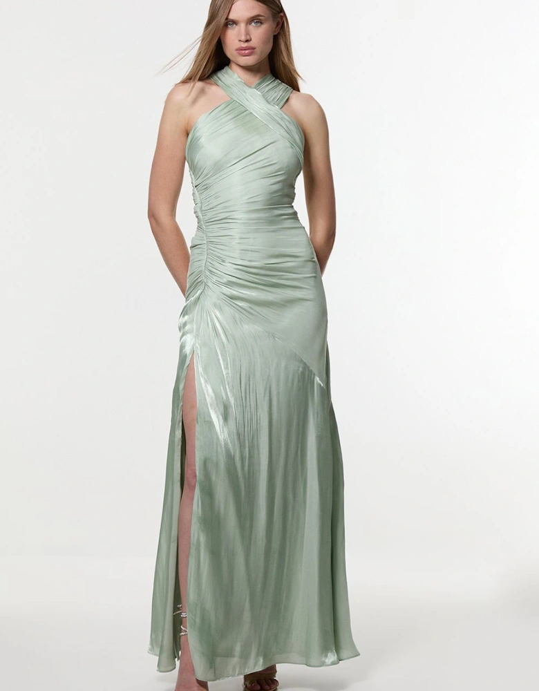 Digital Ophelia Liquid Metallic Split Woven Maxi Dress