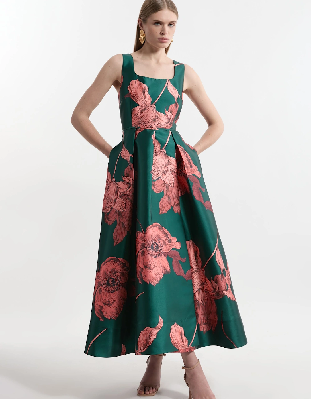 Floral Jacquard Twill Corseted Woven Maxi Dress, 2 of 1