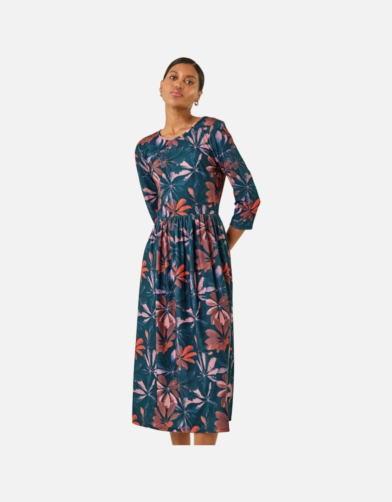 Floral Print Stretch Midi Dress