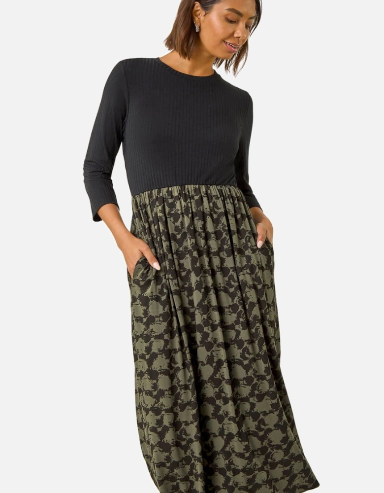 Abstract Print Midi Stretch Dress