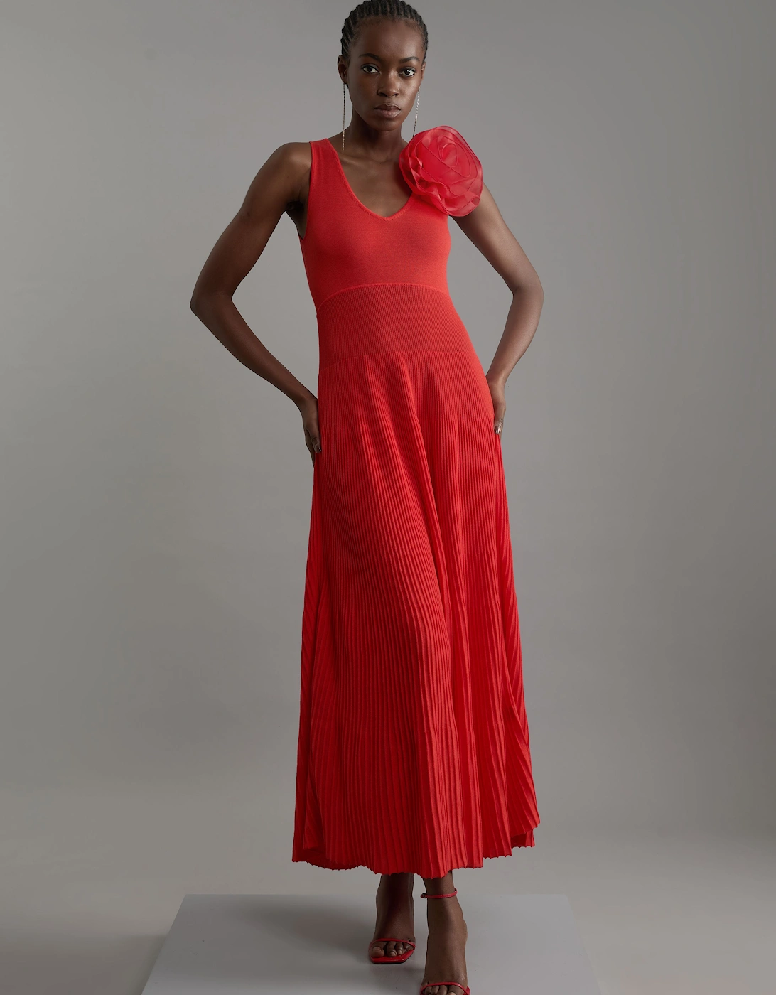 Viscose Blend Knit Corsage Detail Maxi Dress, 2 of 1