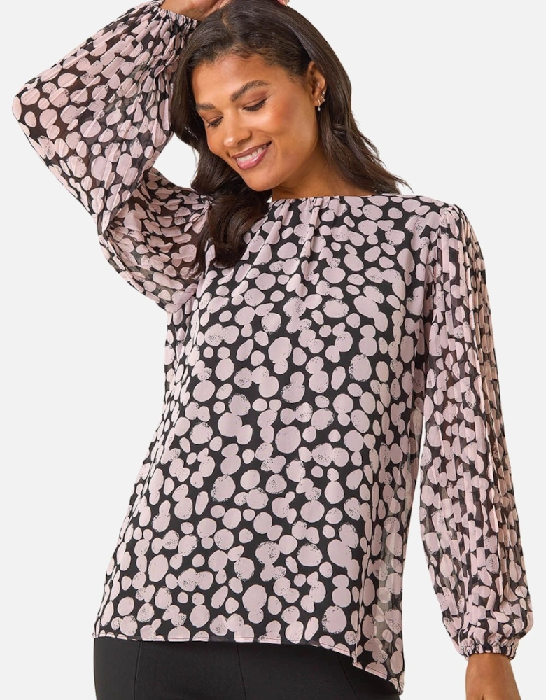 Spot Print Pleated Tunic Top