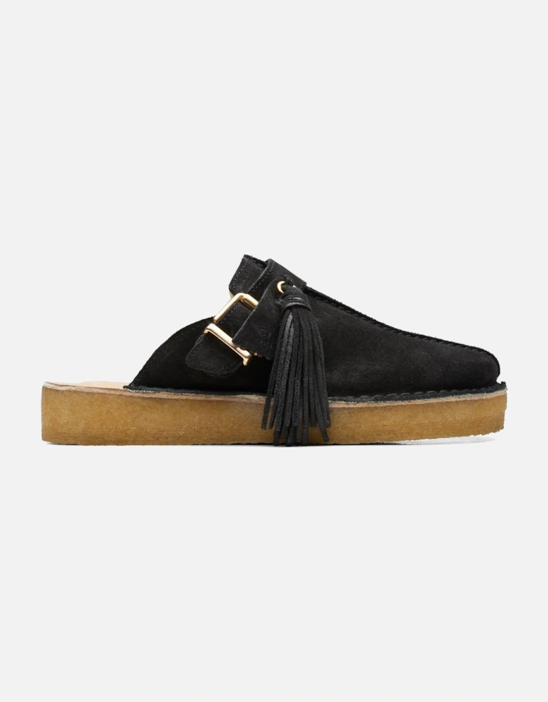 Trek Mule Black Suede Warmlined Slip Ons,Mules