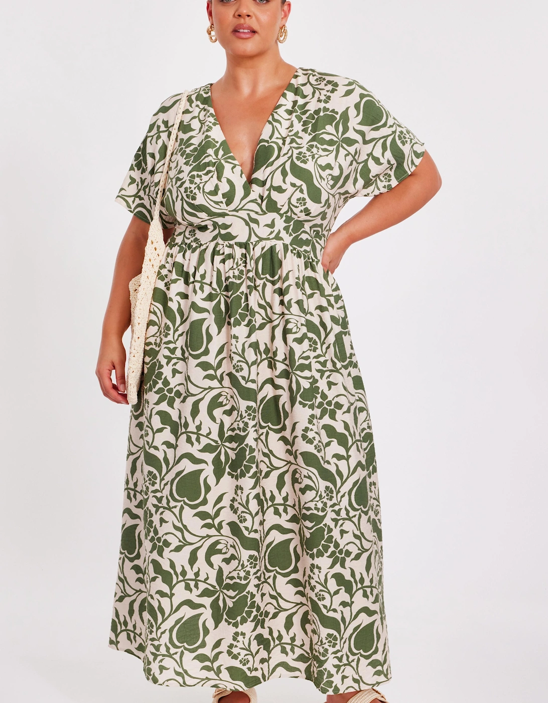 Khaki Curve Tropical Print Midaxi Dress, 2 of 1