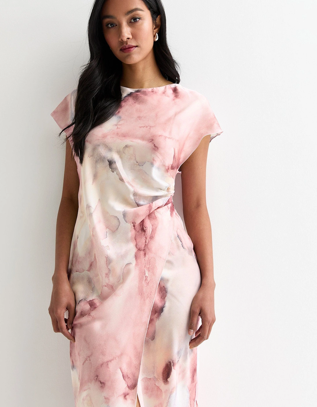 Pink Floral Water Print  Wrap Midi Dress, 2 of 1