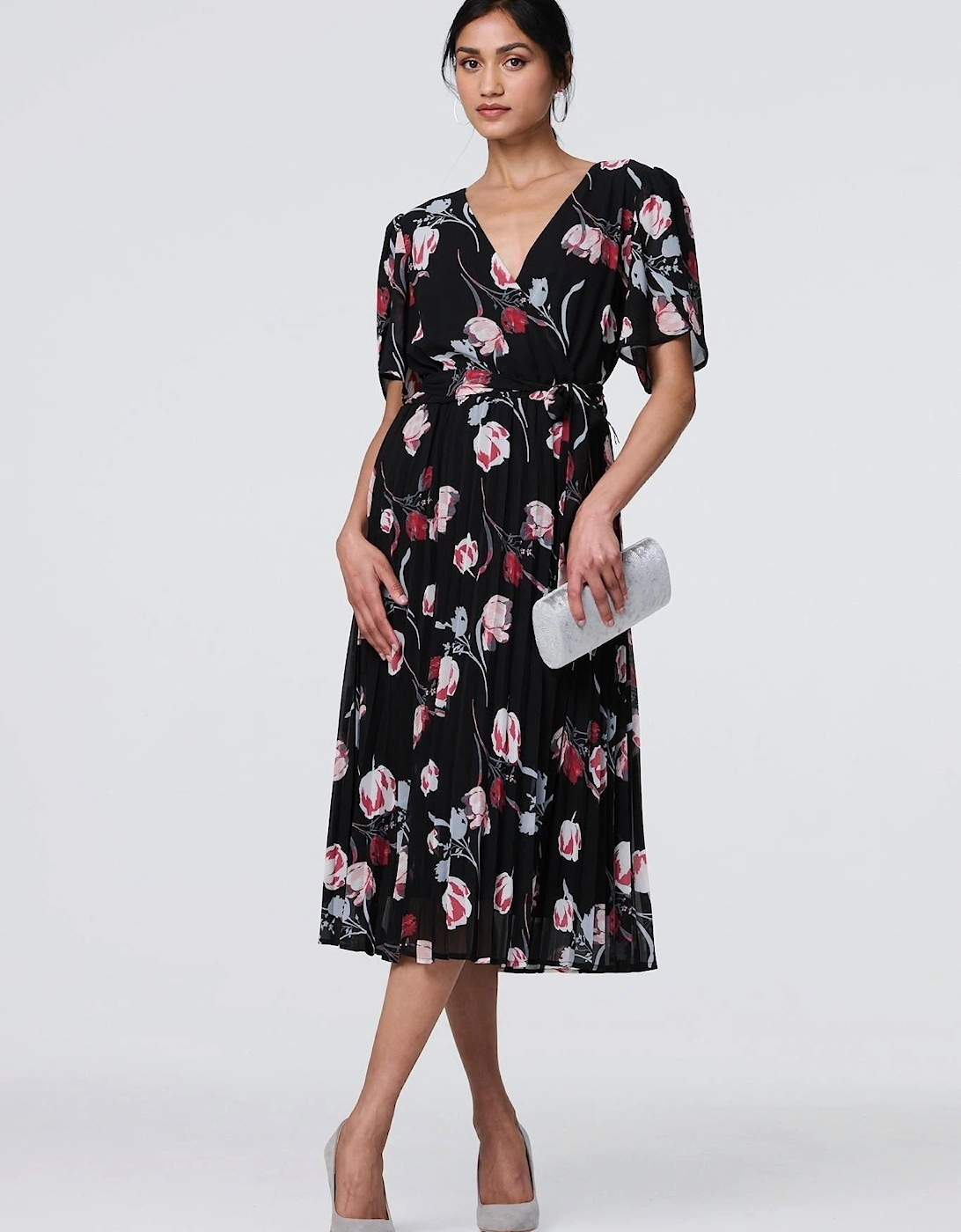 Floral Sheer 1/2 Sleeve Midi Wrap Dress, 2 of 1