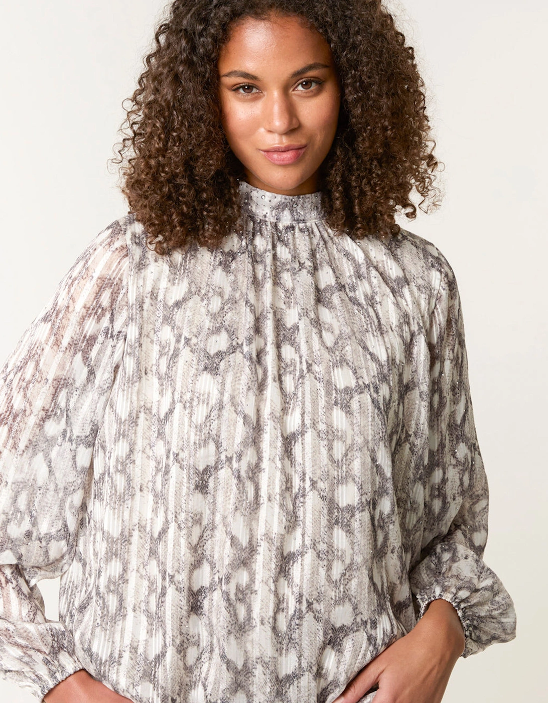Grey Rhinestone Studded Snake Print Blouse, 2 of 1