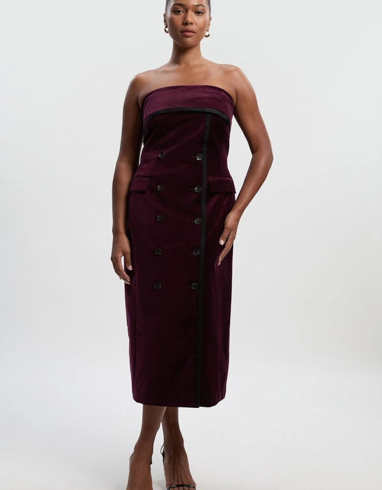 Plus Size Velvet Groisgrain Bandeau Midi Tailored Dress