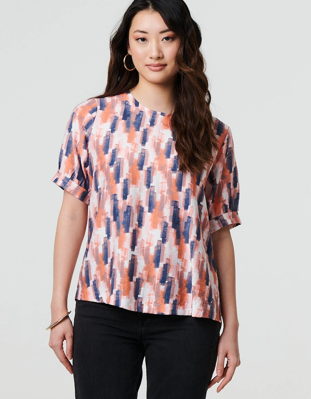 Printed 1/2 Turn-Up Sleeve Blouse, 2 of 1