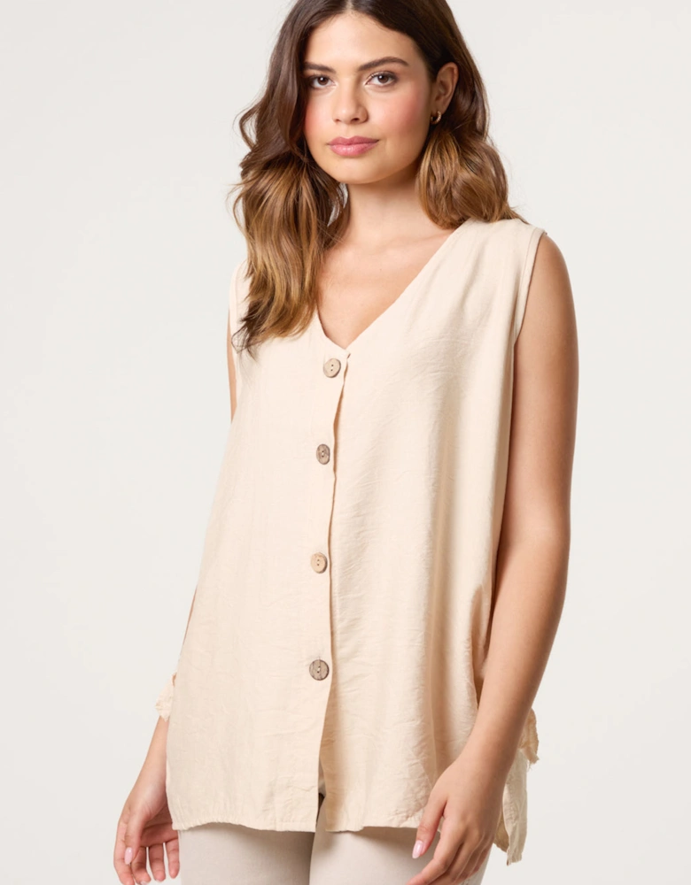 Light Brown Button Through Side Detail Waistcoat Top