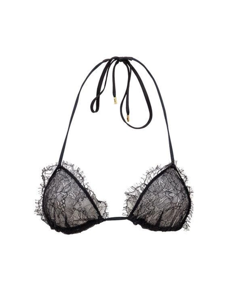 Lace Bralette Halter Tie  - Black Underwear