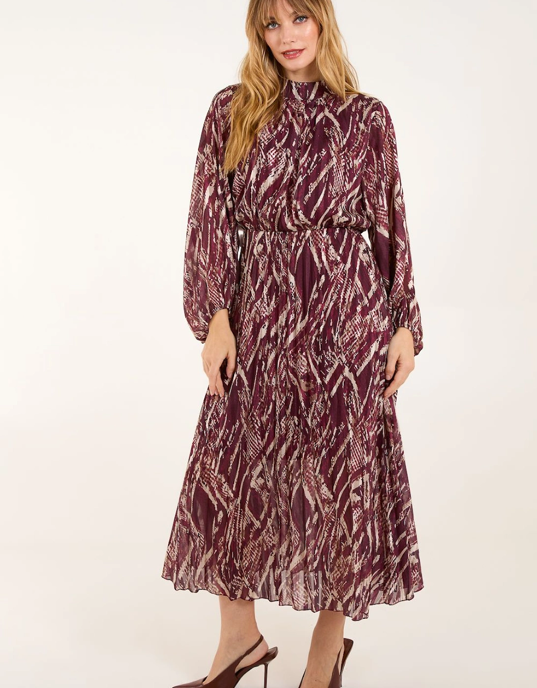 High Neck Pleated Digital Wave Abstract Dress, 2 of 1