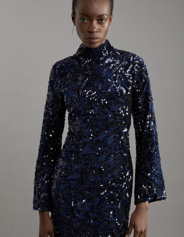 Petite Velvet Sequin Flare Woven Mini Dress