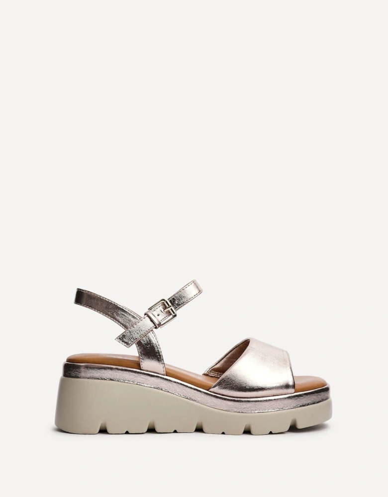 Nyla Rose Gold Faux Leather Platform Cleated Sole Flatform Sandal