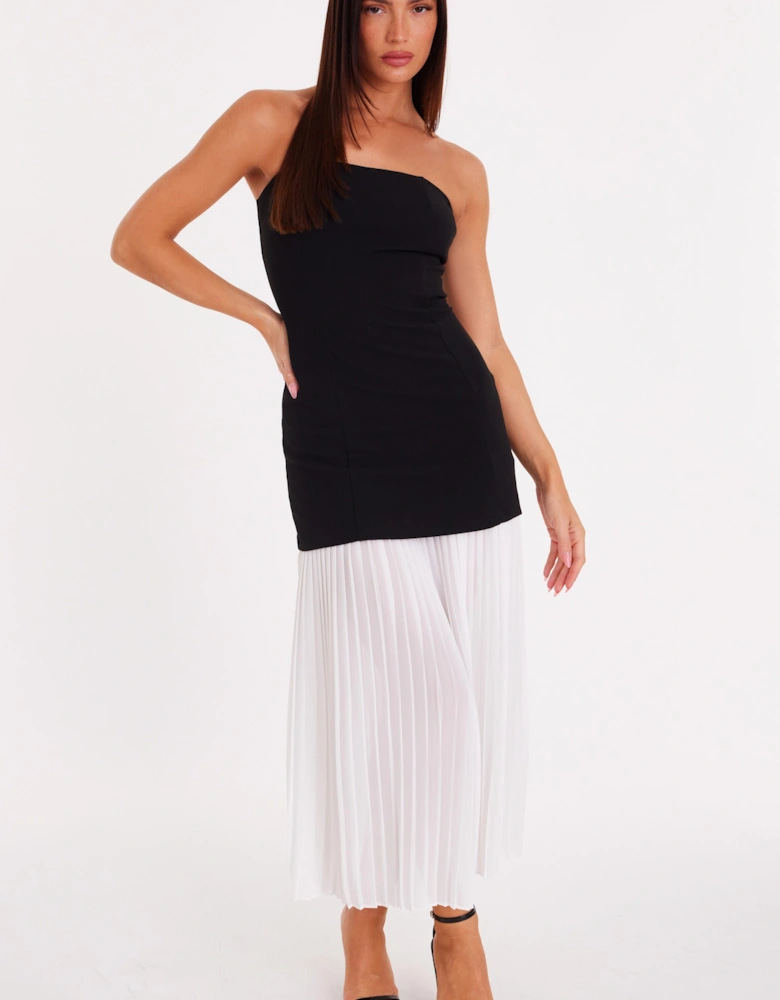 Black Strapless Pleated Midaxi Dress