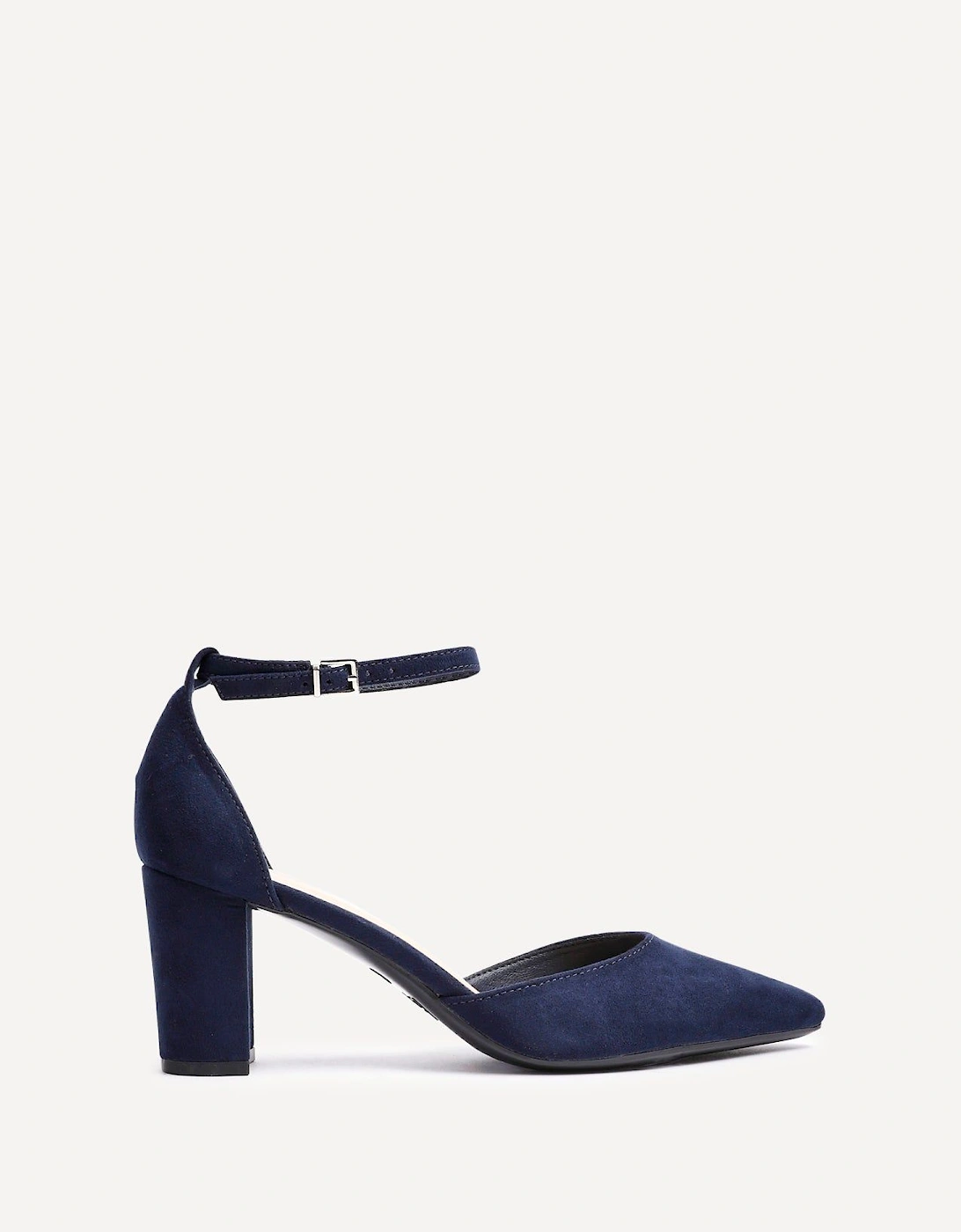 Leona Navy Faux Suede Closed Back Block Heeled Court Shoe, 2 of 1