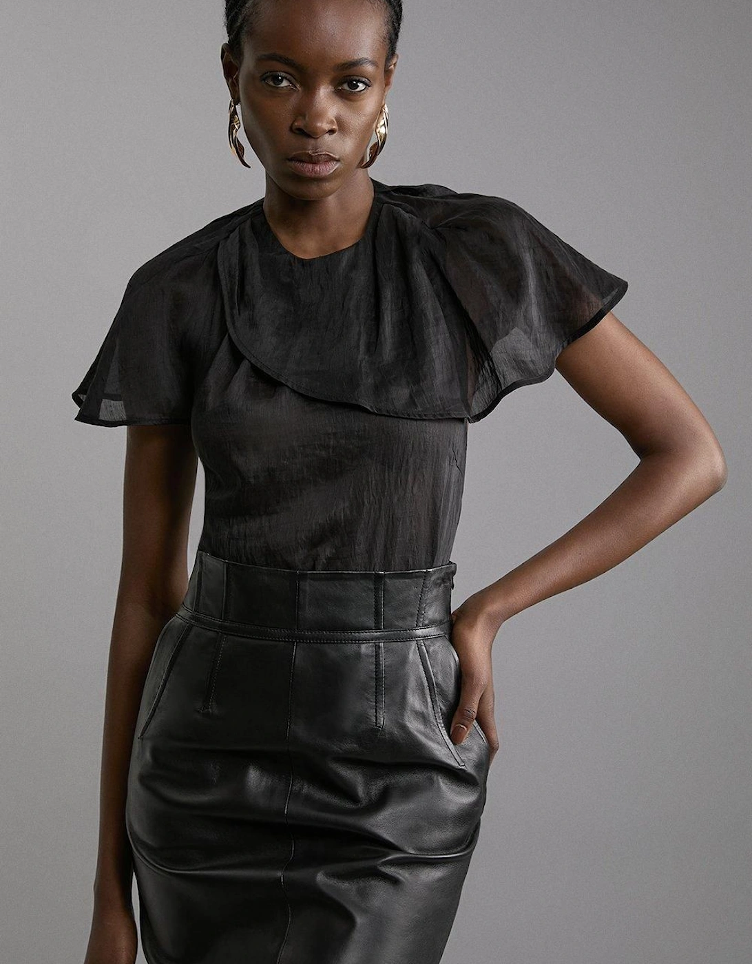 Slub Organdie Drape Shoulder Woven Top, 2 of 1