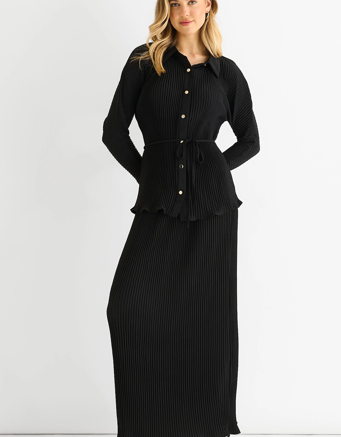 Black Plisse Elasticated Waist Maxi Skirt, 2 of 1