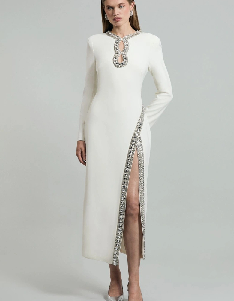 Cut Out Crystal Embellished Woven Maxi Dress