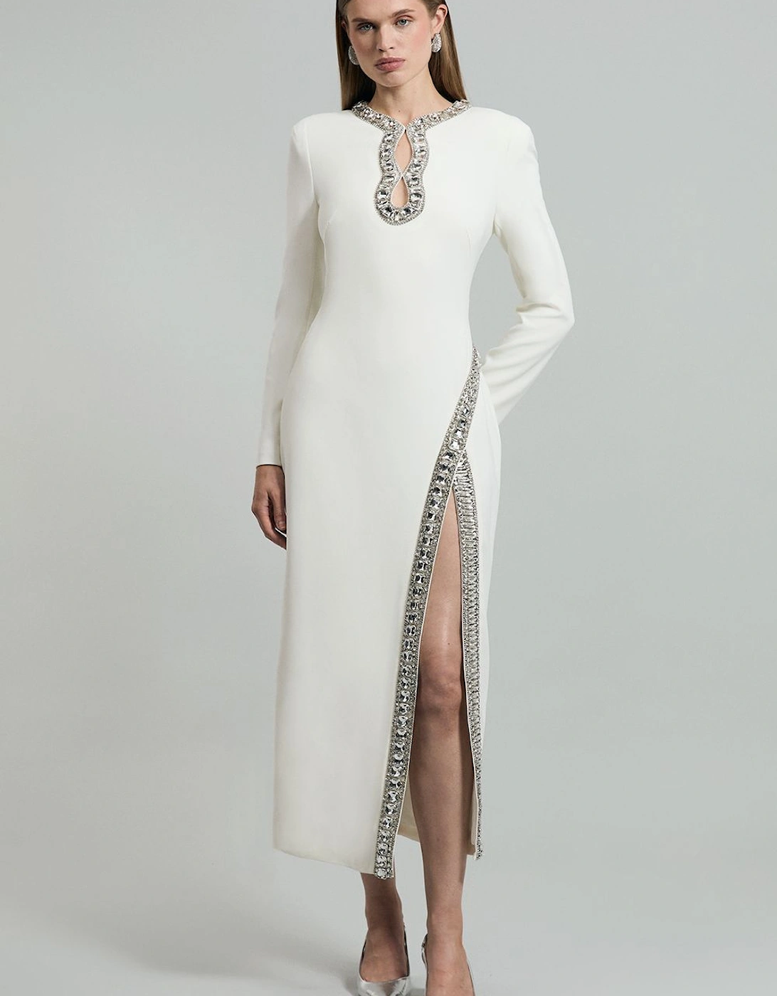 Cut Out Crystal Embellished Woven Maxi Dress, 2 of 1
