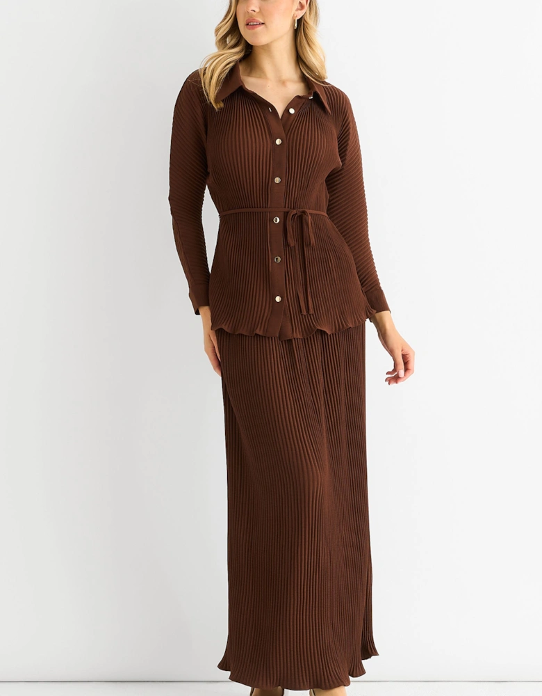Chocolate Plisse Elasticated Waist Maxi Skirt