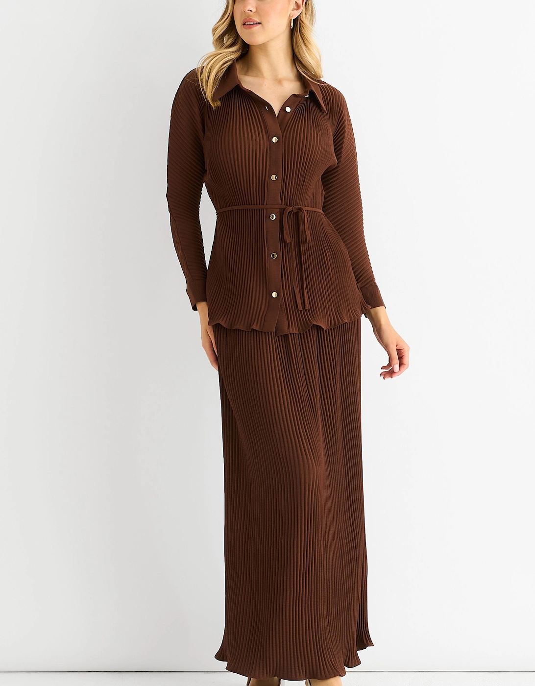 Chocolate Plisse Elasticated Waist Maxi Skirt, 2 of 1