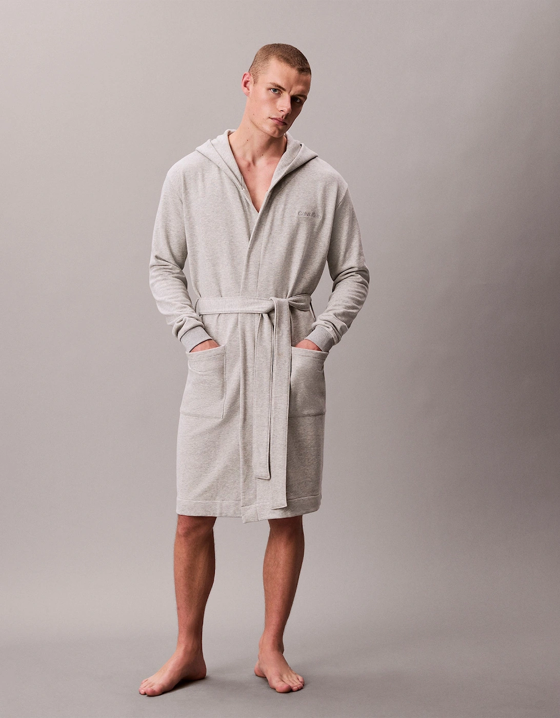 HOODED ROBE Mens Bathrobes Grey Heather