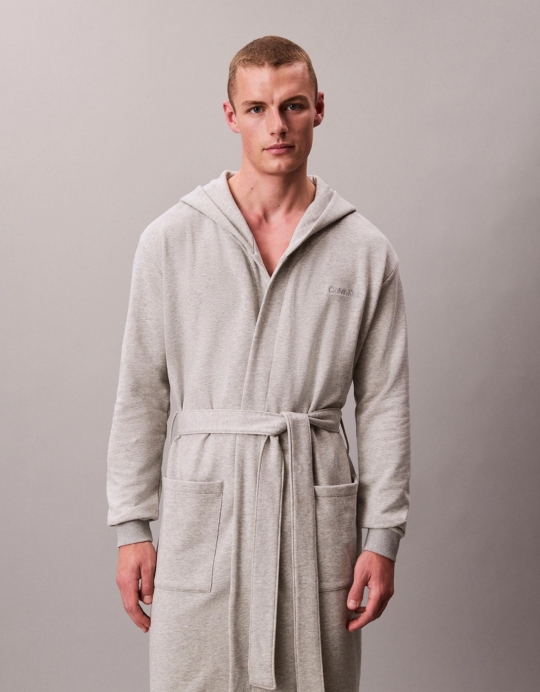 HOODED ROBE Mens Bathrobes Grey Heather