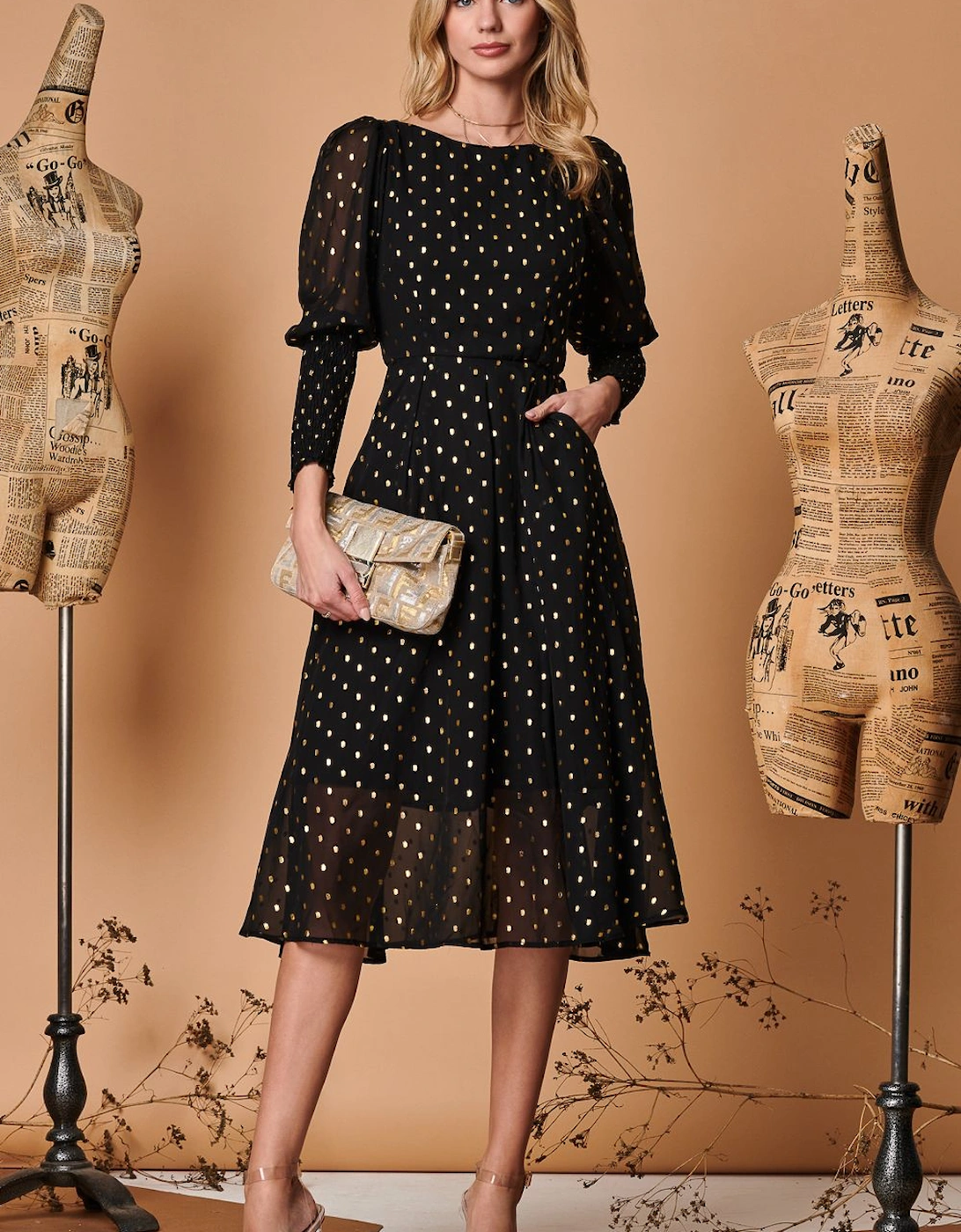 Metallic Chiffon Puff Sleeve Maxi Dress, 2 of 1