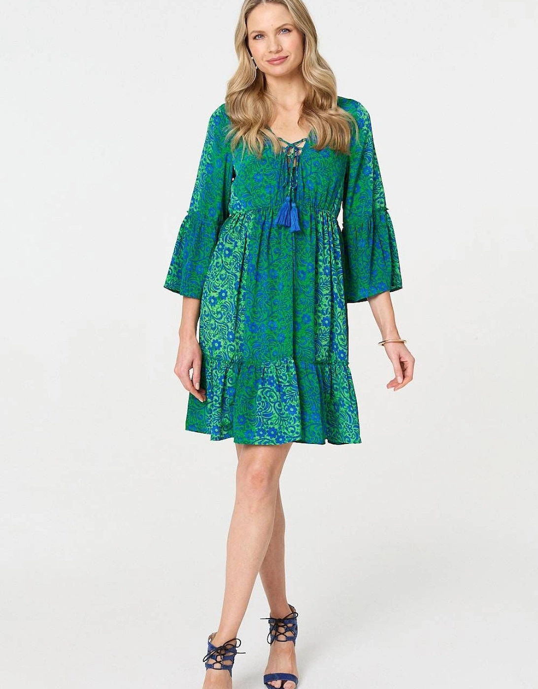 Paisley Tassel V-Neck Knee Length Dress, 2 of 1