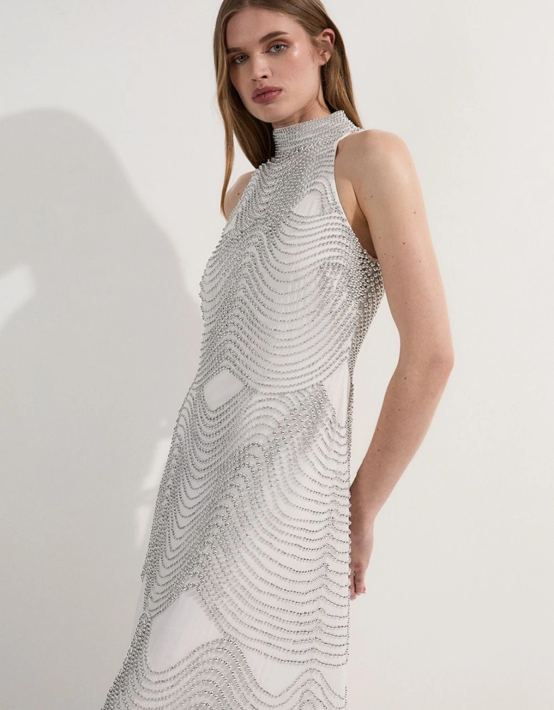 Embellished Geo Halter Woven Maxi Dress