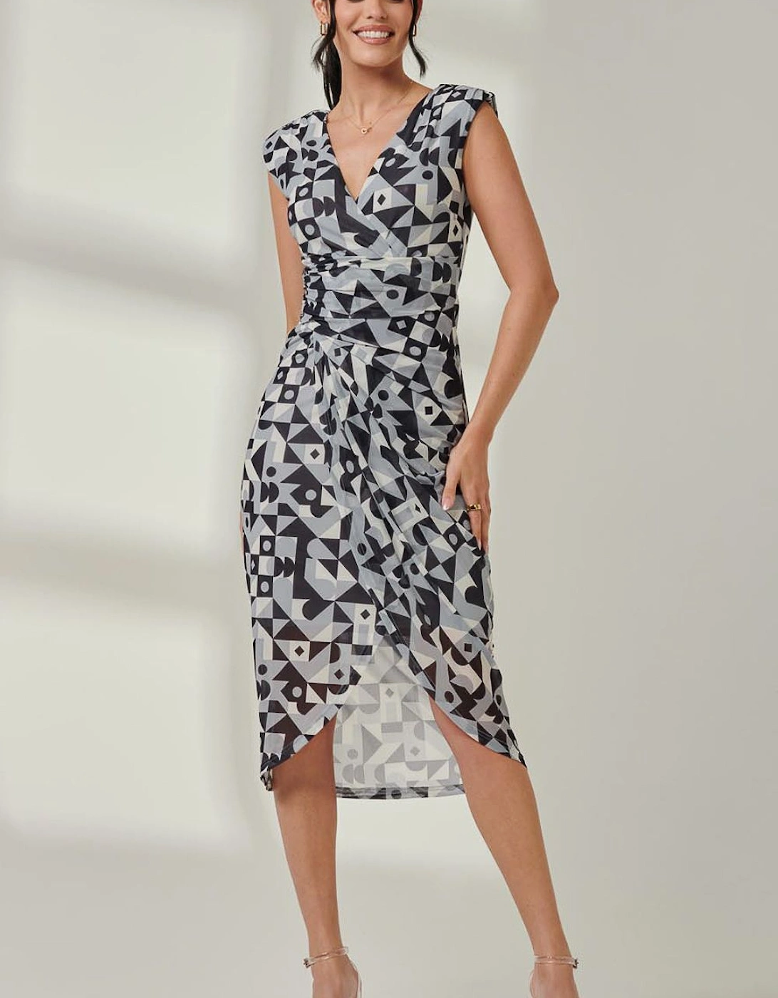 Mesh Wrap Ruched Bodycon Dress, 2 of 1
