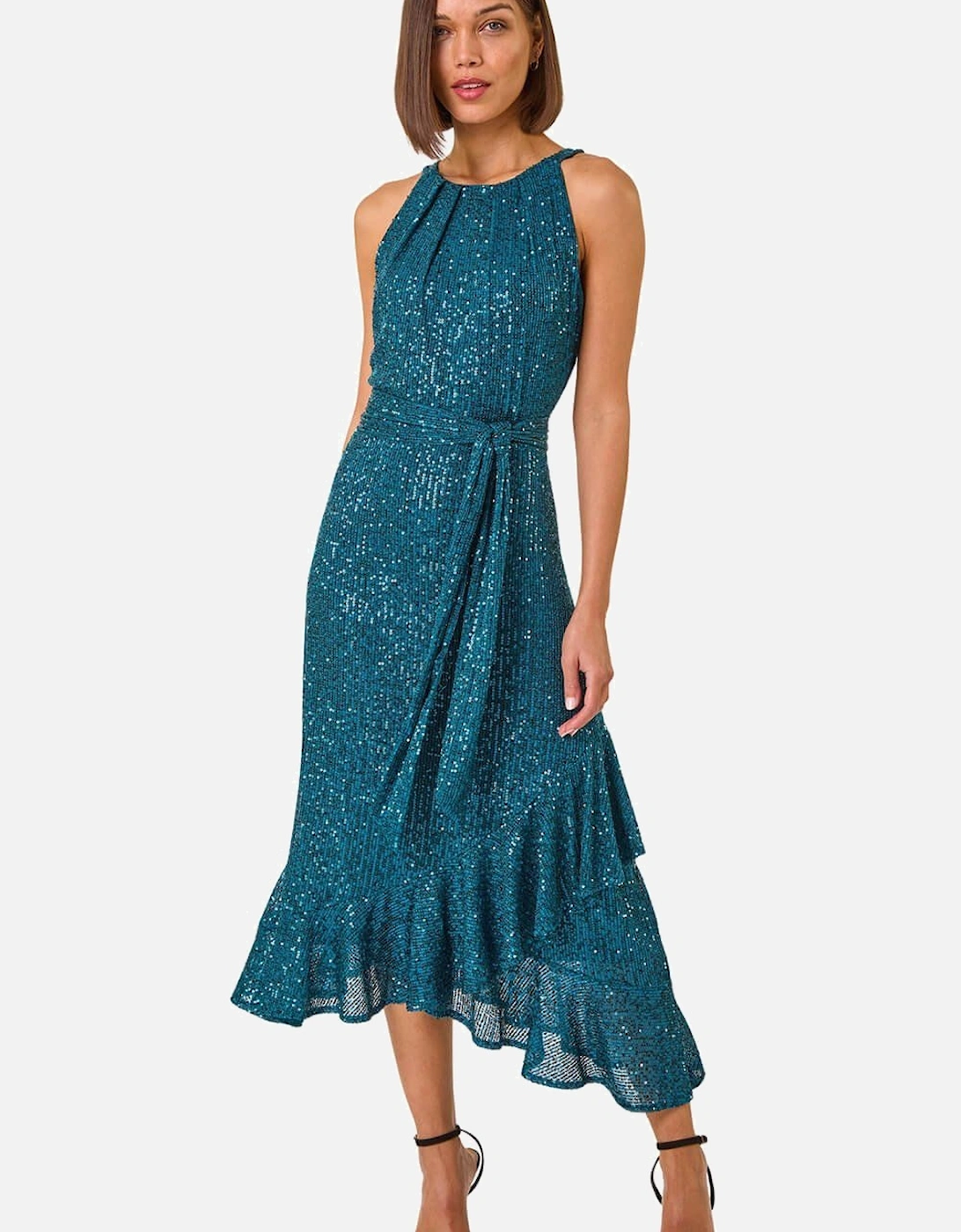 Halter Neck Sequin Midi Stretch Dress, 2 of 1