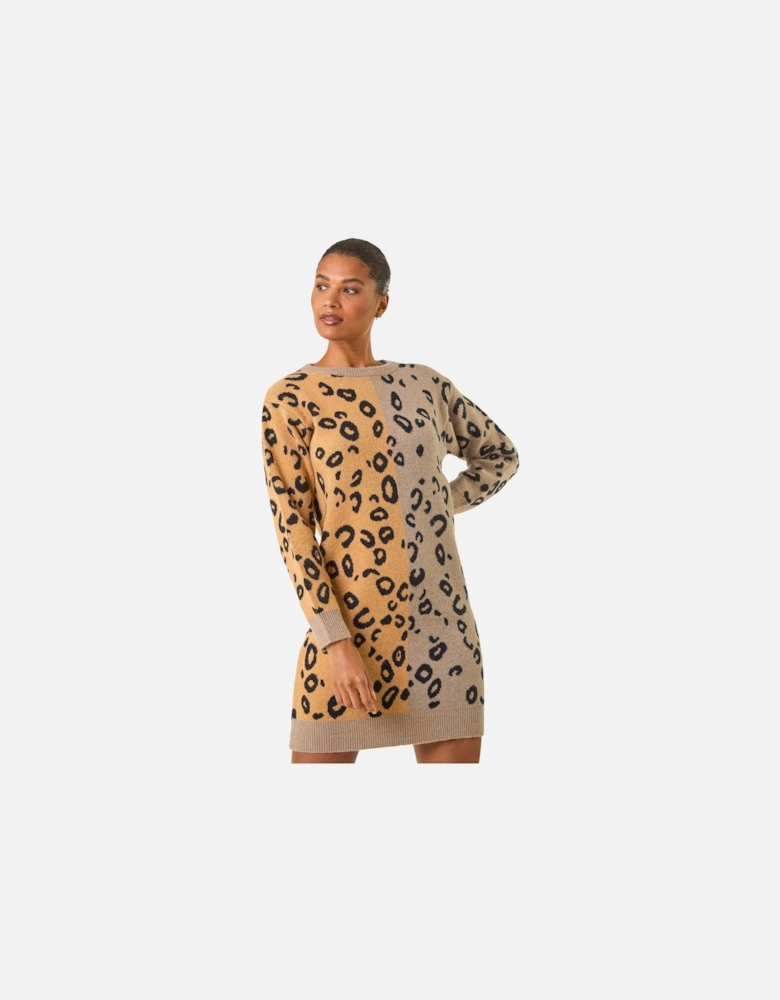 Animal Print Knitted Shift Dress