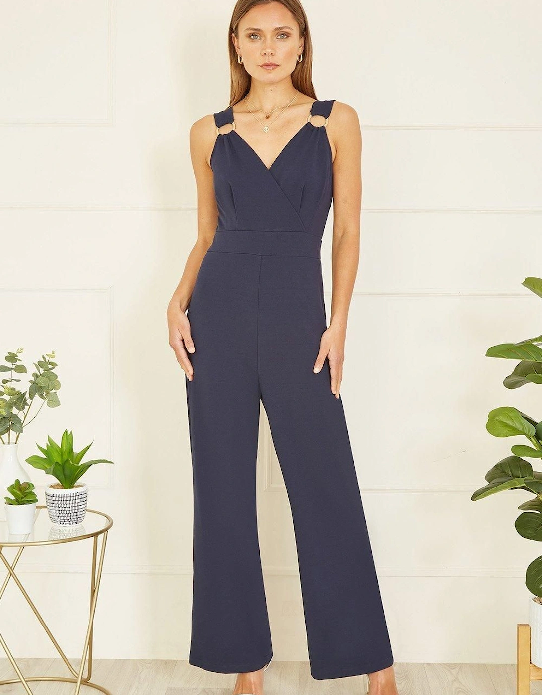 Navy Stretch Jumpsuit with Buckle Details, 2 of 1