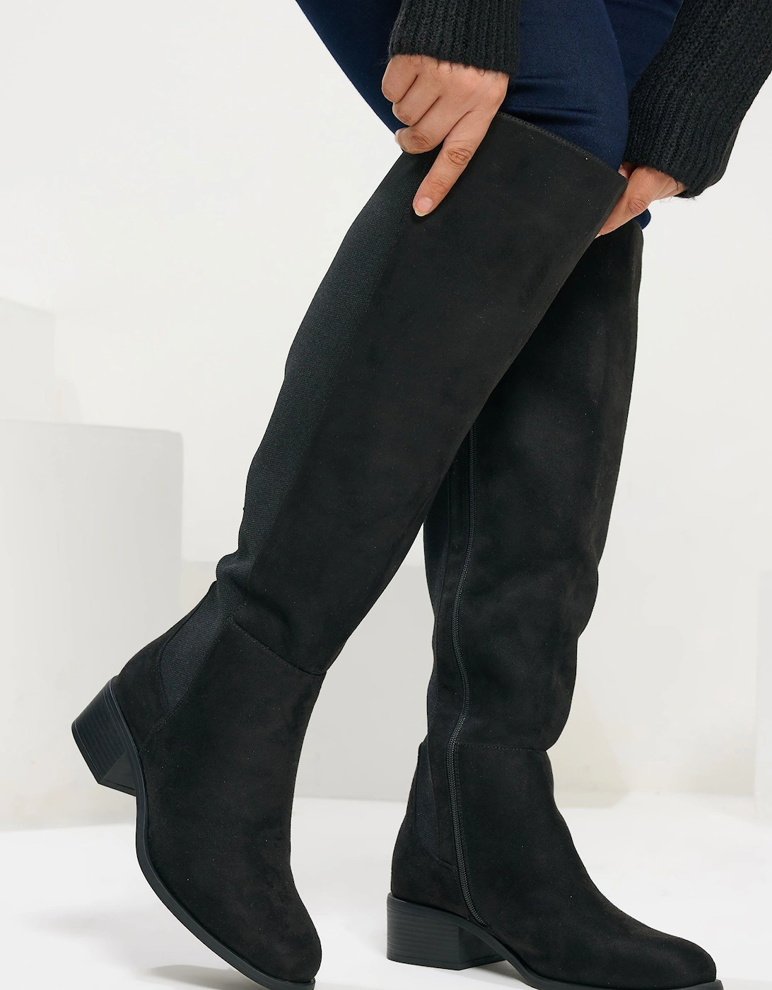 Faux Suede Elasticated Knee High Boots, 2 of 1