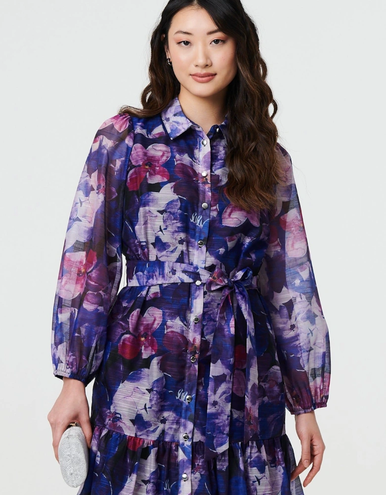 Floral Tie Waist Mini Shirt Dress