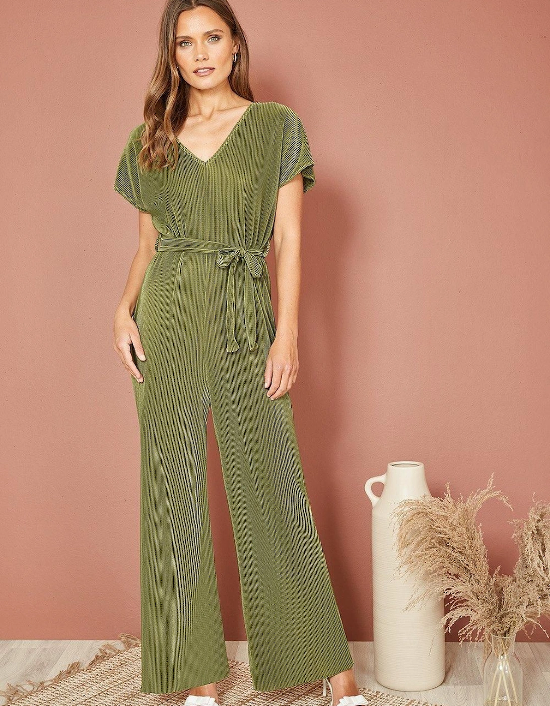 Green Pleated Jumpsuit With V Neck, 2 of 1