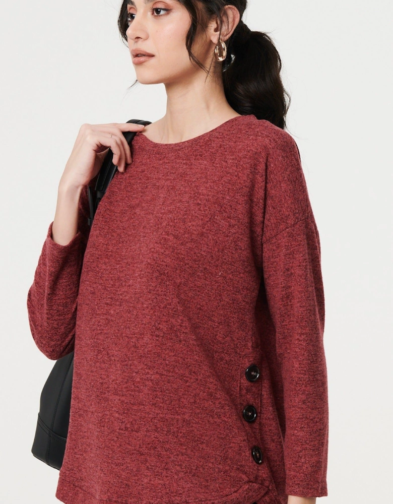 Relaxed 3/4 Sleeve Button Detail Top