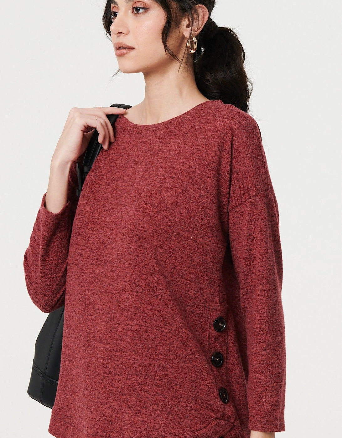 Relaxed 3/4 Sleeve Button Detail Top, 2 of 1