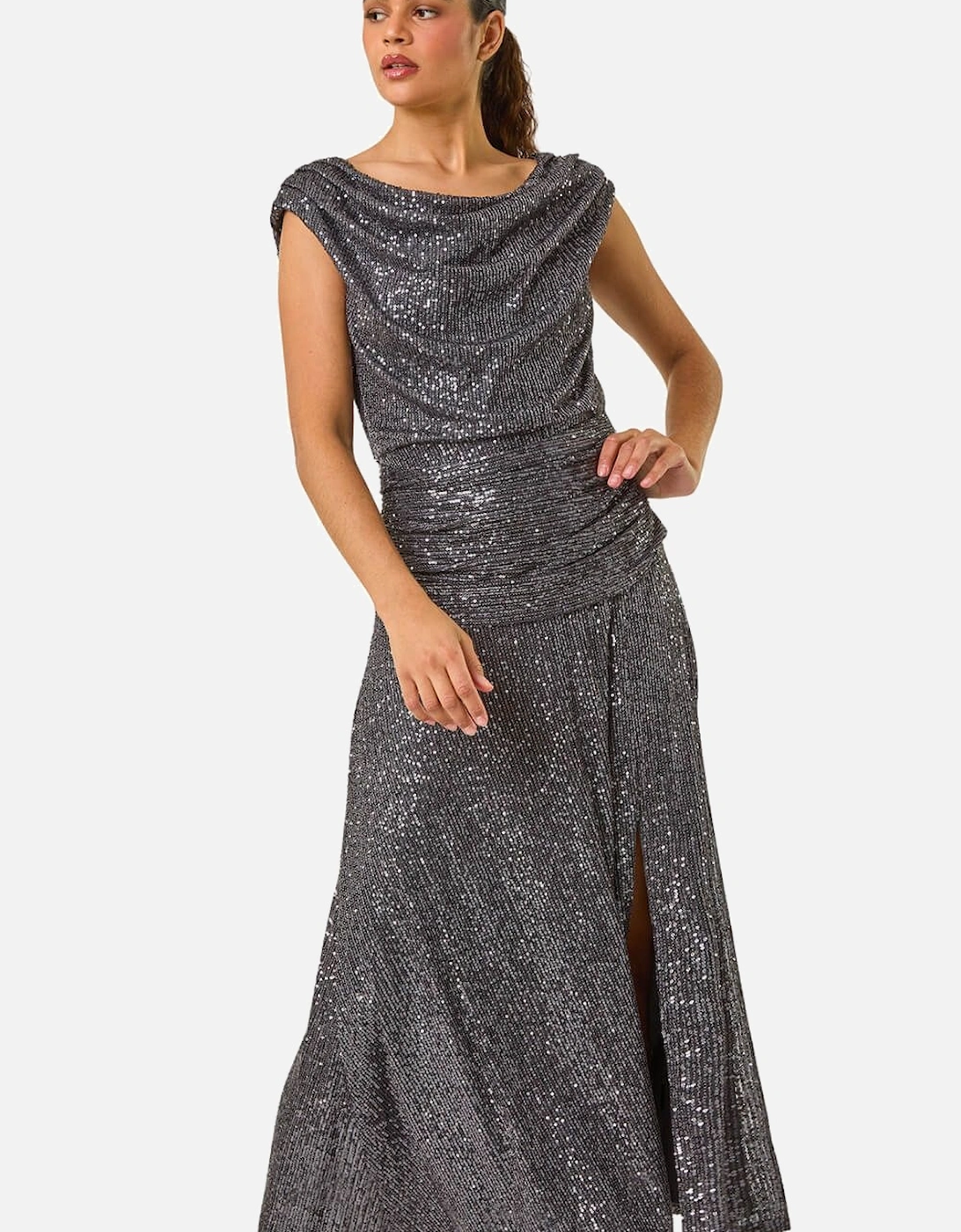 Sequin Cowl Neck Maxi Stretch Dress, 2 of 1