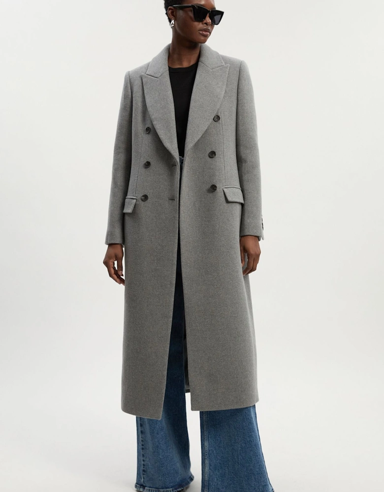 Wool Double Breasted Tailored Midi Coat
