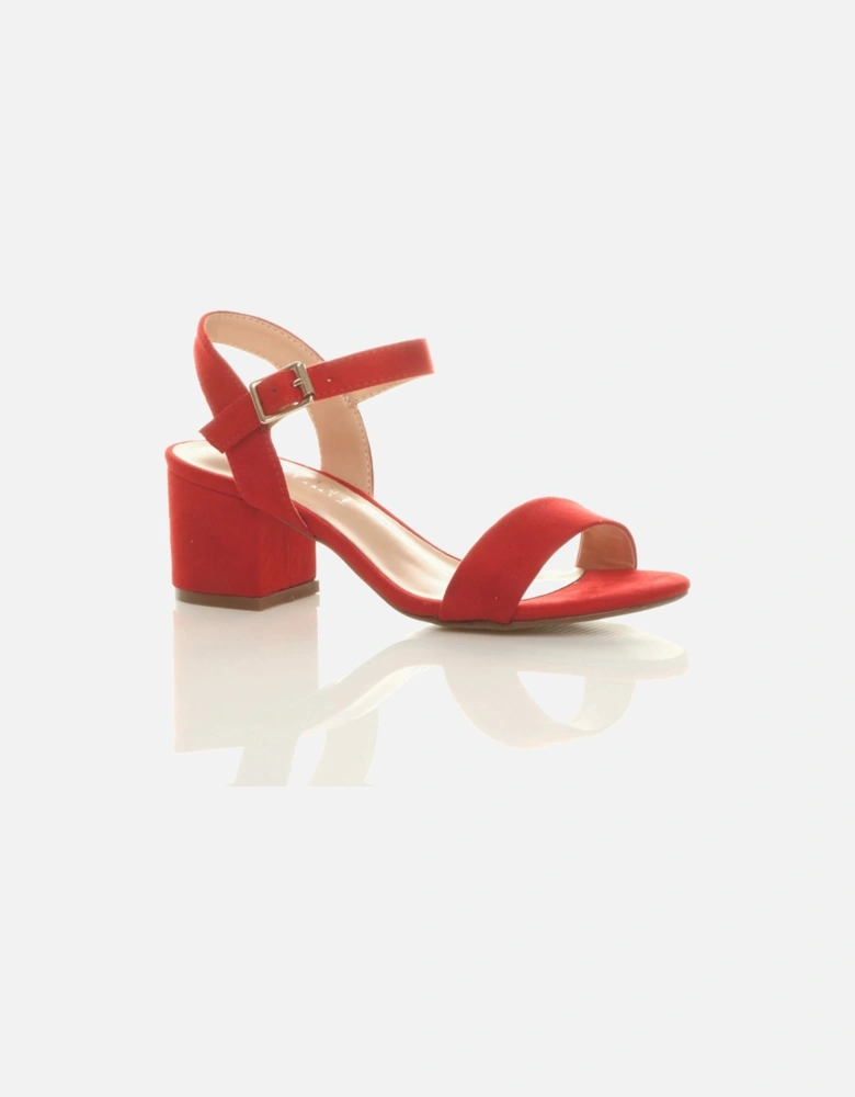 Mid Block Heel Ankle Strap Faux Suede Heeled Sandals