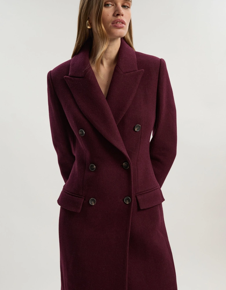 Wool Double Breasted Tailored Midi Coat