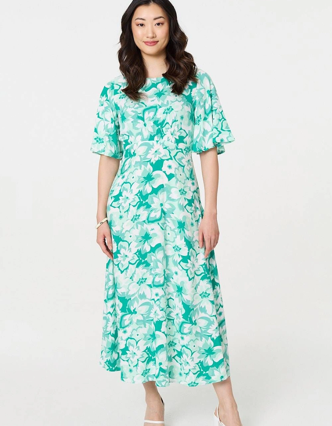 Floral Flared Sleeve A-Line Midi Dress, 2 of 1