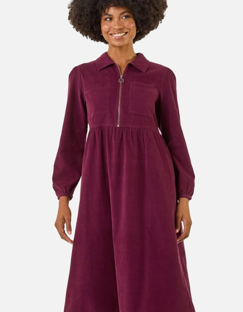 Corduroy Zip Detail Midi Dress